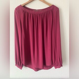 Loft Women’s Cranberry Red Long Sleeve Boat Neck Blouse Size Medium